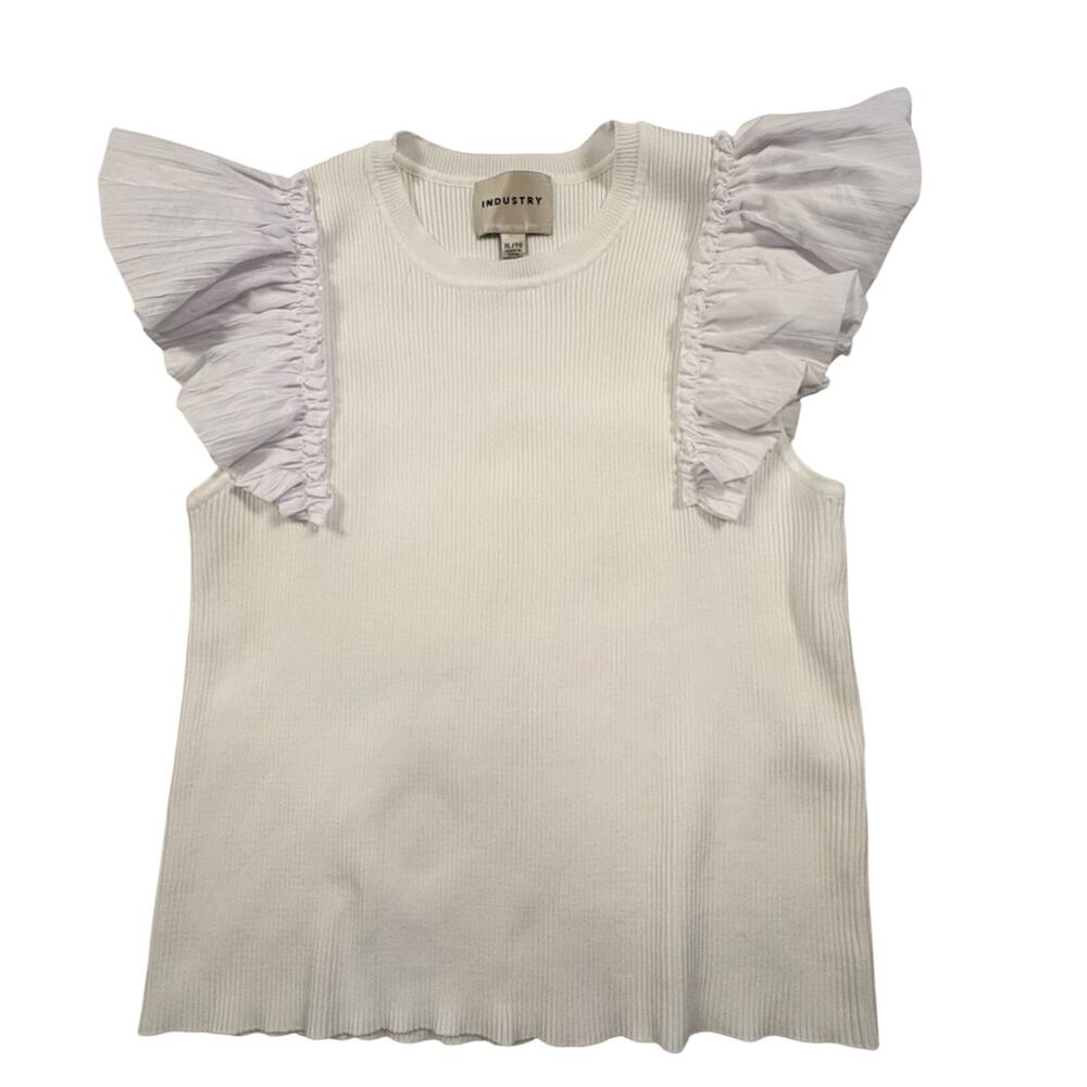 Industry Ribbed Knit Ruffle Sleeve Tank Top Women's XL White
